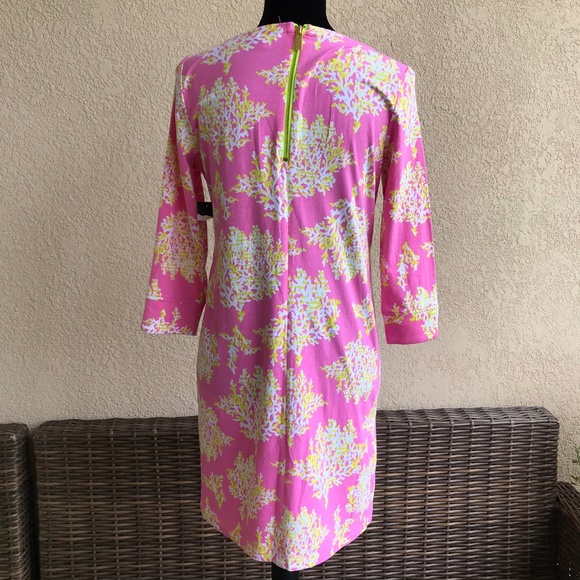 Crown & Ivy Pink Coral Print Dress Lime NEW NWT XS - Picture 3 of 6